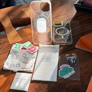 iPhone 15 2 Cases w/ Kickstand Three Camera Lens Protectors One Screen Protector